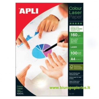  Foto popierius APLI COLOUR LASER GLOSSY, A4, 160 g/m2, 100 lapų