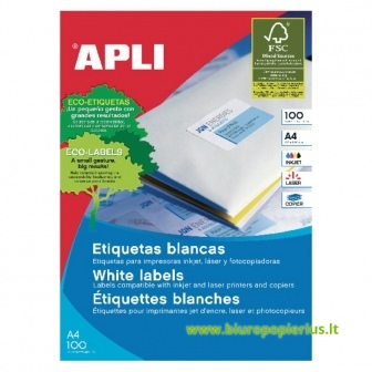  Etiketiniai lipdukai APLI, 105 x 35 mm, A4, 16 lipdukai lape, 100 lapų, balta