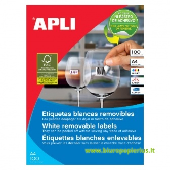  Etiketiniai lipdukai APLI, 105 x 148 mm, A4, nuimami, 4 lipdukai lape, 100 lapų, balta