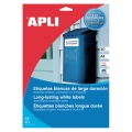  Etiketiniai lipdukai APLI, 105 x 148 mm, A4, atsparūs, 4 lipdukai lape, 20 lapų, balta
