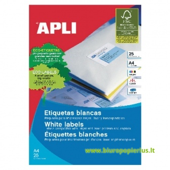  Etiketiniai lipdukai APLI, 25.4 x 10 mm suapvalinti kamp., A4, nuimami, 189 lipdukai lape, 25 lapai, balta