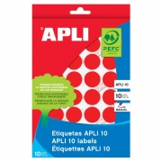  Etiketiniai lipdukai APLI, apvalūs, diam., 10 mm, 8 l., raudona