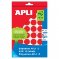  Etiketiniai lipdukai APLI, apvalūs, diam., 10 mm, 8 l., raudona