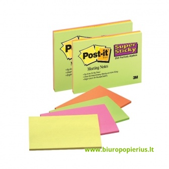  Lipnūs lapeliai POST-IT „Super sticky“, 149 x 98,4 mm, įvairios spalvos