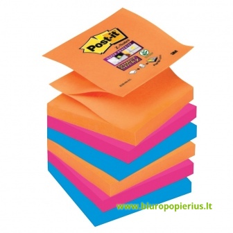  POST-IT® SUPERSTICKY Z-NOTES ElectricGlow super lipnūs lapeliai, 76 x 76 mm, įvairios spalvos, 6 vnt.pak.