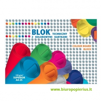  Dvipusis spalvotas popierius SUPERIOR KRESKA, A4, 170 g/m2, 25 spalvos
