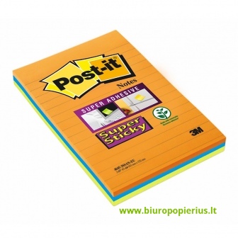  Lipnūs lapeliai  POST-IT SUPER STICKY ULTRA, 101x152mm, įvairios spalvos, 3 vnt./pak.