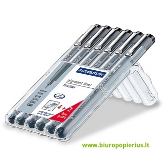  Braižiklis Staedtler PigmentLiner, juodas, rinkinyje 6 skirtingi pločiai