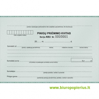  Pinigų priėmimo kvitai, A5 formato, 50 komplektų, su numeracija, 2 sluoksnių