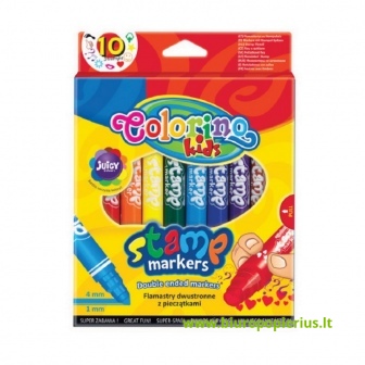  Dvipusiai flomasteriai su antspaudukais COLORINO, 10 spalvų