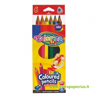  Tribriauniai spalvoti COLORINO JUMBO pieštukai su drožtuku, 6 vnt.