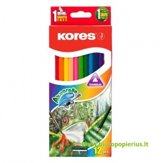  Tribriauniai akvareliniai pieštukai KORES, 12 vnt.