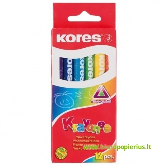  Vaškinės trikampės kreidelės KORES KRAYONES, 12 vnt.