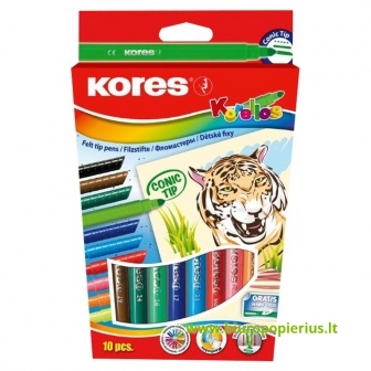  Flomasteriai KORES CONIC TIP, 10 spalvų