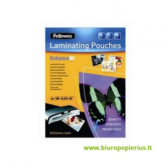  Laminavimo vokeliai FELLOWES, 80 mic, A4, 25 vnt