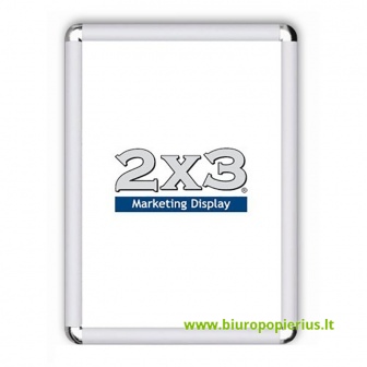  Plakato rėmas su "Klik sistema 2x3, A1, suapvalintais kampais, sidabrinis