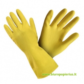  Guminės pirštinės L dydis, geltonos spalvos