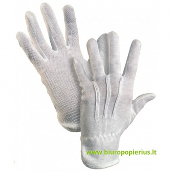  Medvilninės darbo pirštinės su taškeliais vienoje pusėje, baltos spalvos, dydis M/8