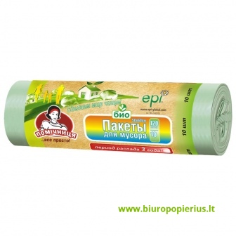  Šiukšlių maišai BIO, 120 l, 10 vnt., 25 mik., LDPE, žalios sp.