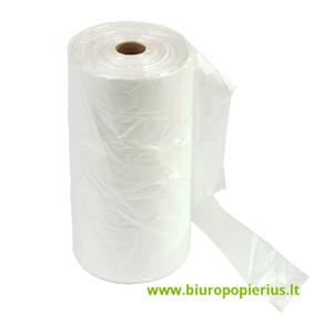  Plastikiniai maišeliai su rankenomis HDPE, 9 mikr, 21 + 11 x 45 cm, 500 vnt / ritė, skaidrus