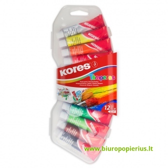  Tempera dažai KORES, 12 ml tubelėse, 12 spalvų rinkinys