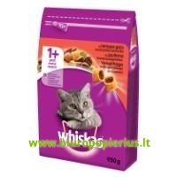  Sausas kačių ėdalas WHISKAS su jautiena ir mork., 950 g
