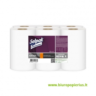  Popierinis rankšluostis SELPAK, Professional Extra Center Feed Dispenser, 1 sluoksnis, 250 m, 6 vnt.