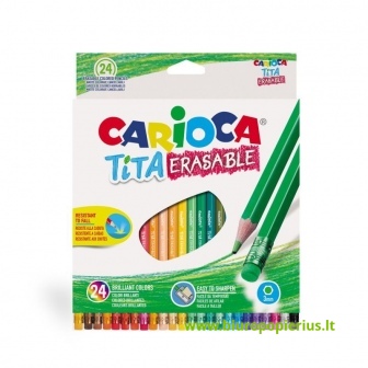  Spalvoti pieštukai CARIOCA TITA, ištrinami su trintuku, 24 spalvos