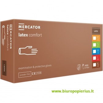  Vienkartinės pirštinės MERCATOR, lateksinės, nepudruotos, baltos, L dydis, 100 vnt